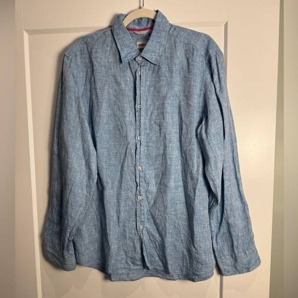 Kenzo Homme Blue 100% linen long sleeve button down shirt - Picture 2 of 11